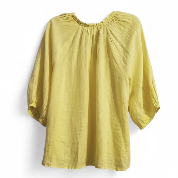J. Jill Women's Peasant Linen Yellow Blouse Top L - Picture 4 of 6